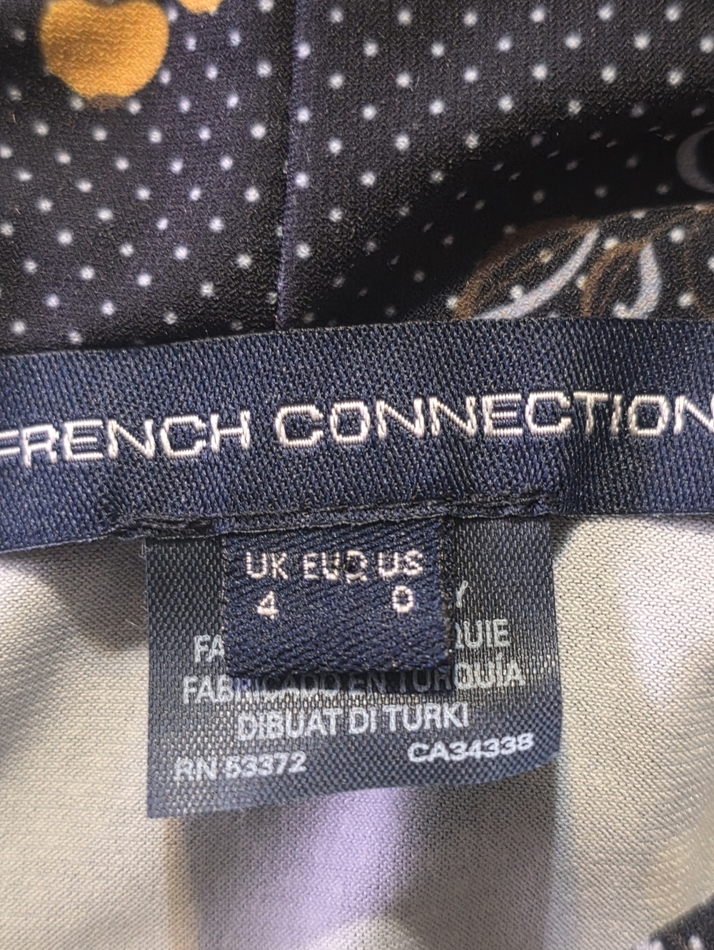 French Connection Aventine Lemon Print Polka Dot Dress Navy Size  O - Picture 9 of 11